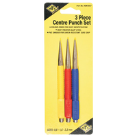 MTS Tools 3-Piece Center Punch Set: Color Coded, Alloy Steel, Shock Resistant. Sizes 0.8-2.3mm.