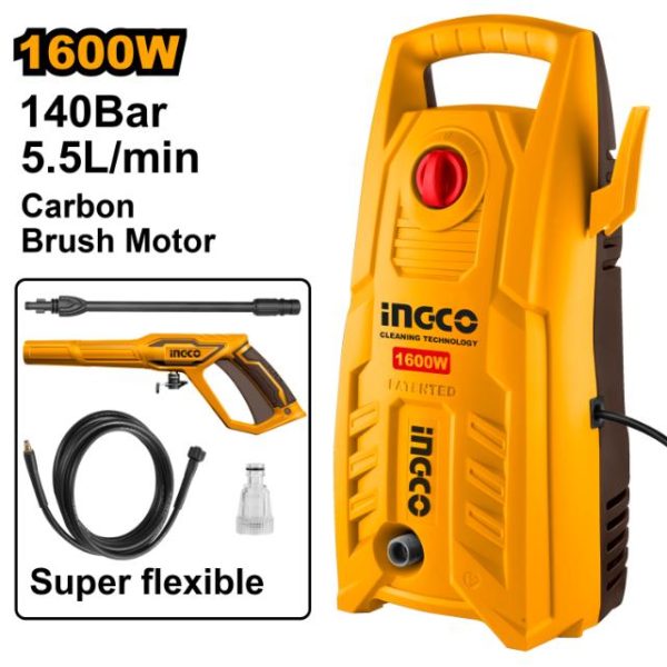 INGCO High Pressure Washer 1600W - Powerful Cleaning Tool for Outdoor Use, 140Bar, Super Flexible