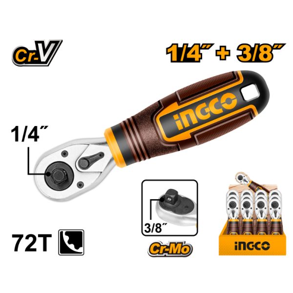 INGCO Ratchet Wrench 1/4" 3/8" Drive 72T Cr-V Cr-Mo Steel Compact Hand Tool for Mechanics - Buy at chavda.com