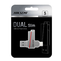 HIKSEMI Dual Slim 32GB USB 3.2 Flash Drive - Silver. High-Speed Data Transfer, Portable Storage