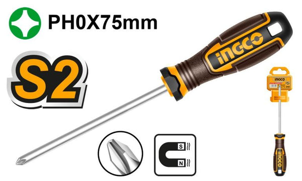INGCO PH0x75mm Magnetic Phillips Screwdriver - Durable Tool for Precision Work
