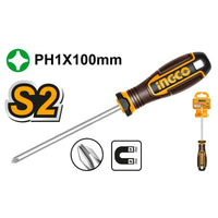 INGCO Screwdriver PH1 100mm Magnetic - HSDPH1100. Durable hand tool for screws, reliable and long-lasting.