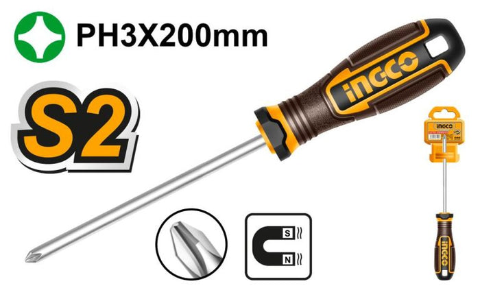 Ingco | Screwdriver Phillips Star PH3 200mm Magnetic - HSDPH3200