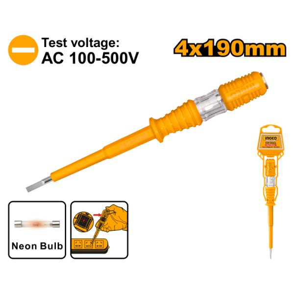 INGCO Voltage Tester Pen AC 100-500V (HSDT1908) - Electrical Circuit Test, Live Wire Detection, Power Indicator