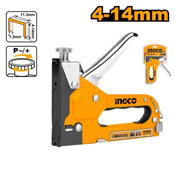 INGCO Staple Gun HSG14018 Heavy Duty 4-14mm: Professional Stapler Tool for Upholstery, Carpentry, and DIY Projects.