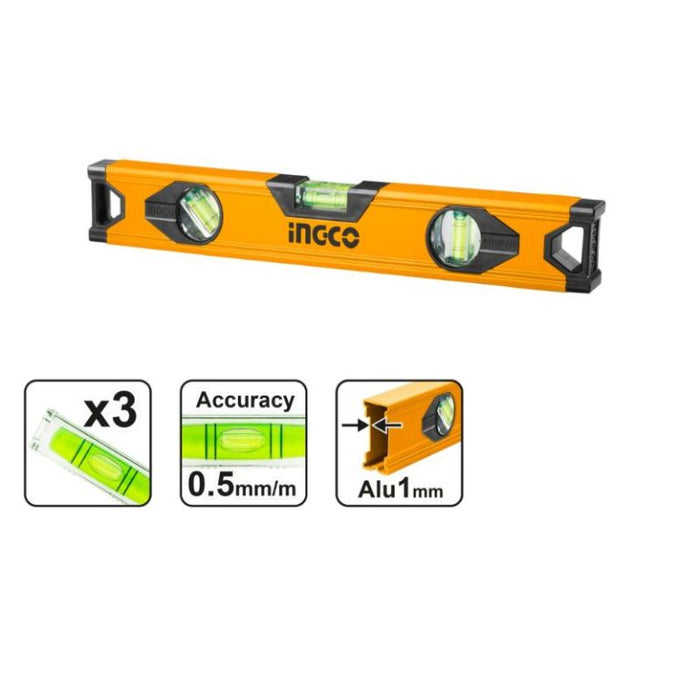 Ingco Level 3 Vial 80cm HSL18080 - Accurate Spirit Level with Aluminum Frame for Professional Use