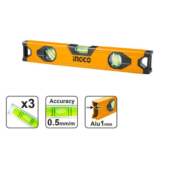 Ingco Level 3 Vial 80cm HSL18080 - Accurate Spirit Level with Aluminum Frame for Professional Use