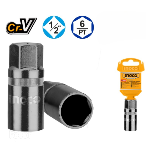 INGCO SOCKET SPARKPLUG 16MM HSPS12161 - High-Quality Spark Plug Socket, 16mm, 6PT, 1/2 inch Drive, Cr-V Steel, Durable, Chavda