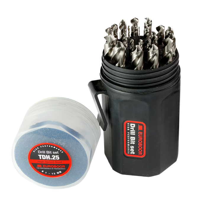 Euroboor TDH.25 HSS Drill Bit Set: 25 Piece High-Speed Steel Twist Drills, Sizes 1-13mm. Durable Tool Set Image.