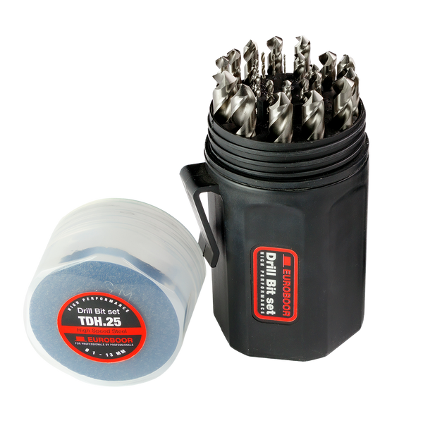 Euroboor TDH.25 HSS Drill Bit Set: 25 Piece High-Speed Steel Twist Drills, Sizes 1-13mm. Durable Tool Set Image.