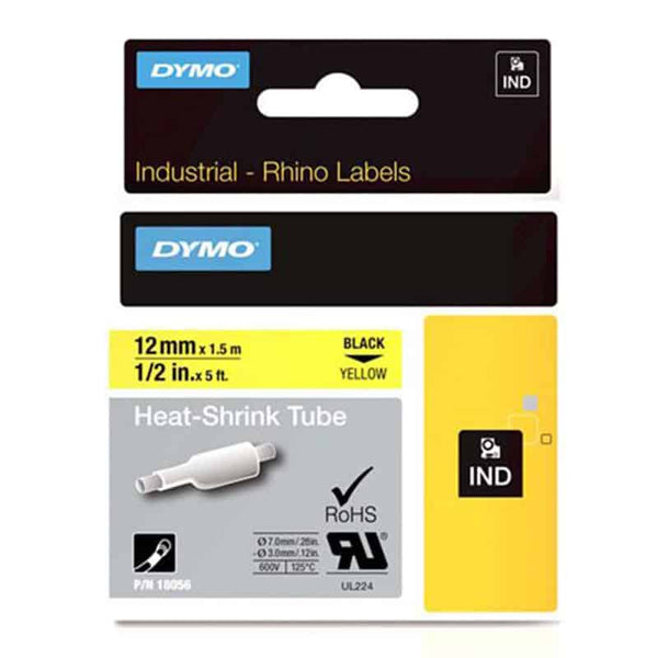 HellermannTyton : Dymo Heatshrink Label Tape 12mm x 1.5M  on Yellow - (HTDYT12HSBKYL)