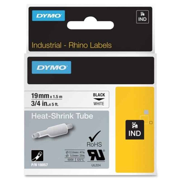 HellermannTyton : Dymo Heatshrink Label Tape 19mm x 1.5M  on White - (HTDYT19HSBKWT)