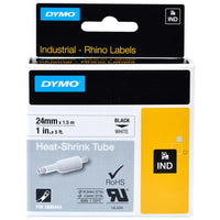 HellermannTyton : Dymo Heatshrink Label Tape 24mm x 1.5M  on White - (HTDYT24HSBKWT)