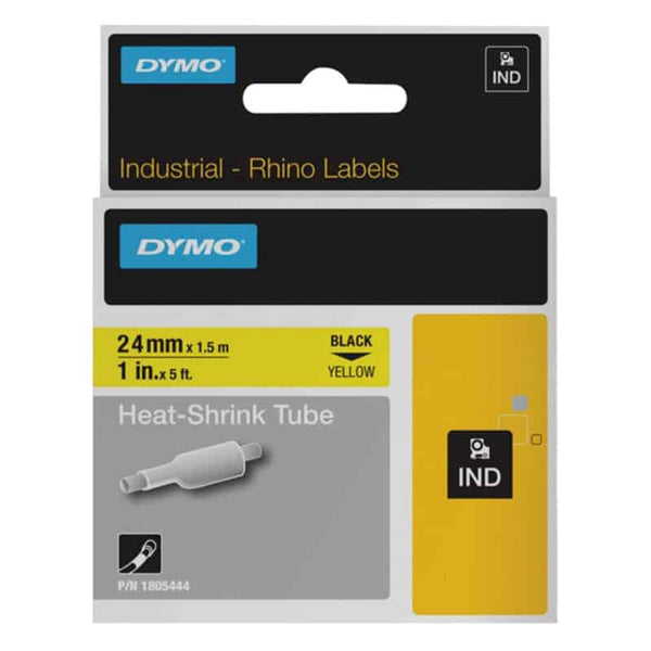 HellermannTyton : Dymo Heatshrink Label Tape 24mm x 1.5M  on Yellow - (HTDYT24HSBKYL)