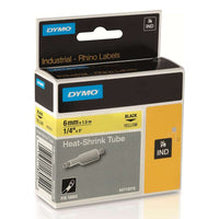 HellermannTyton : Dymo Heatshrink Label Tape 6mm x 1.5M  on Yellow - (HTDYT6HSBKYL)