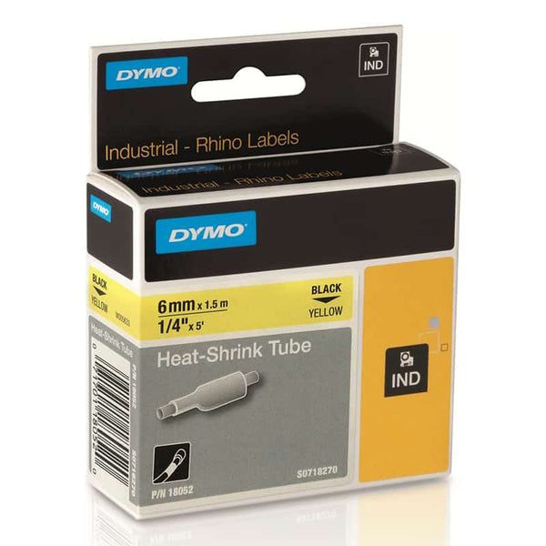 HellermannTyton : Dymo Heatshrink Label Tape 6mm x 1.5M  on Yellow - (HTDYT6HSBKYL)