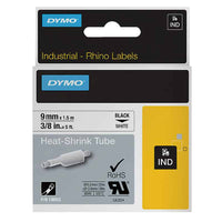 HellermannTyton : Dymo Heatshrink Label Tape 9mm x 1.5M  on White - (HTDYT9HSBKWT)