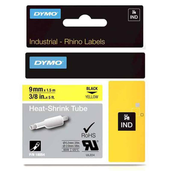 HellermannTyton : Dymo Heatshrink Label Tape 9mm x 1.5M  on Yellow - (HTDYT9HSBKYL)