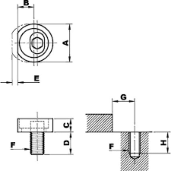 INDEXA CC240416 M16X38 Eccentric Camlock Diagram, dimensions A, B, C, D, E, F, G, H - technical drawing of cam lock mechanism.