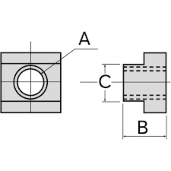 INDEXA FC06 M12 Milled T-Slot Nut Technical Drawing - Dimensions A, B, C