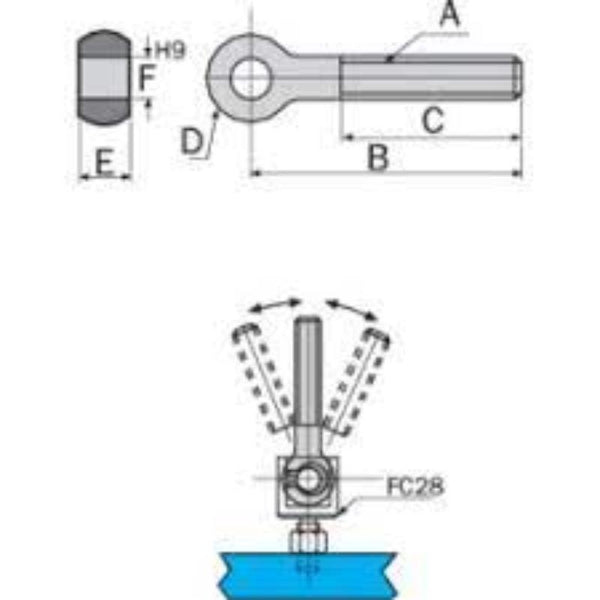 INDEXA FC09 M10 Swing Bolt - 100x10mm Eye Bolt Swivel Connector - Parts Diagram
