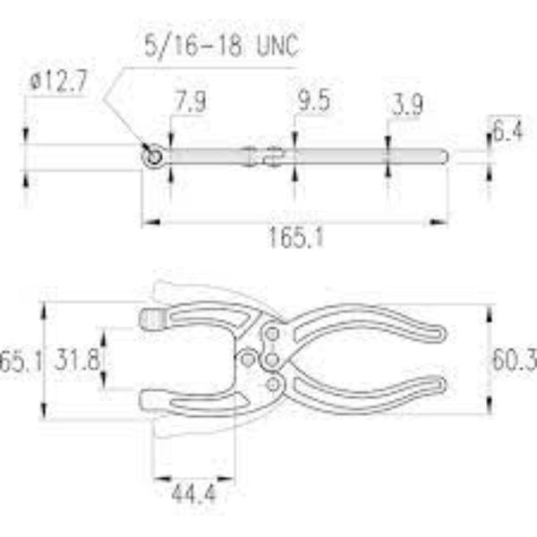 INDEXA HH159SF Toggle Clamp Pliers - Dimensioned Technical Drawing