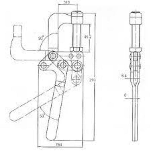 INDEXA W1600SF Cam Type Toggle Clamp Technical Drawing | High-Quality Industrial Clamp
