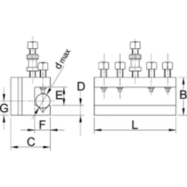 INDEXA Vee Type Toolholder for T.2T Toolpost. Precision Lathe Tooling. View Dimensions: B,C,D,E,F,G,L,d max