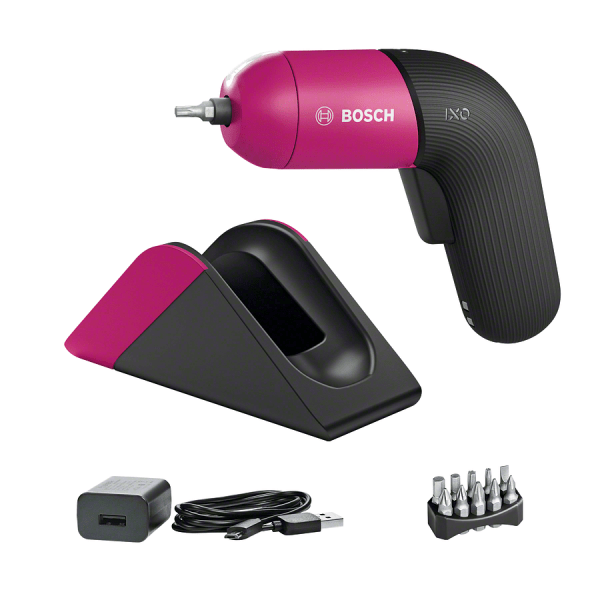 Bosch IXO VI Pink Cordless Screwdriver Kit - DIY Home Improvement Tool with Charger & Bits