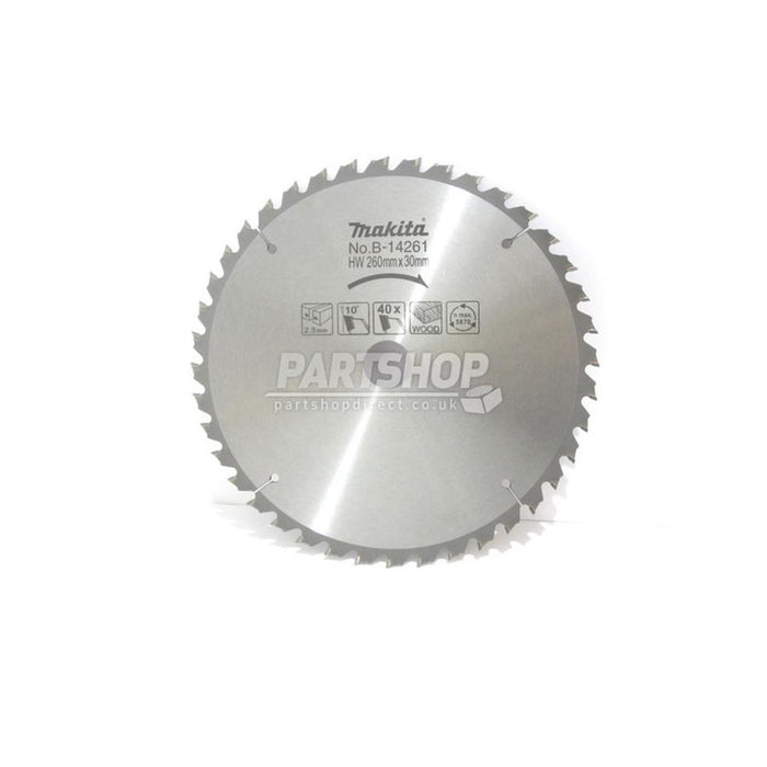 Makita No.B-14261 Mitre Saw Blade HW 260mm x 30mm, 40 Teeth Wood Cutting Blade