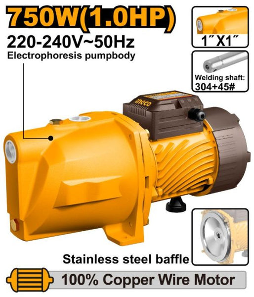 INGCO JET Water Pump 750W (1.0HP) - JP075068: Electric Water Pump for Home & Garden Use