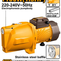 INGCO 1100W (1.5HP) Jet Water Pump: Electrophoresis pump body, stainless steel baffle, 100% copper wire motor - Buy now!