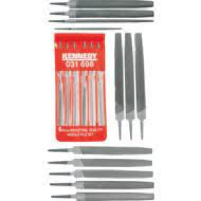 Kennedy 18 Piece File Set: 12 Engineer & 6 Needle Files - Second Cut. High-Quality Metalworking Tools.