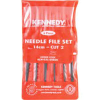 KENNEDY Needle File Set, Assorted Files, 6 Piece Set, Precision Filing Tools with Black and Red Handles.