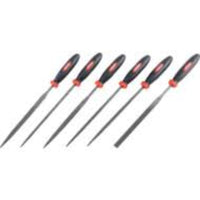 KENNEDY Needle File Set, Assorted Files, 6 Piece Set, Precision Filing Tools with Black and Red Handles.