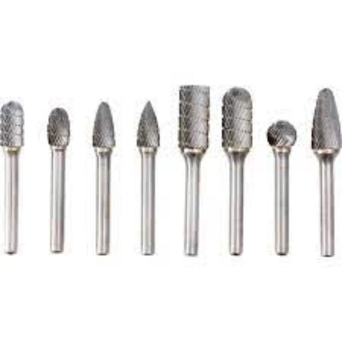 KENNEDY 8-Piece Industrial Carbide Burr Set, Cut 9: Tungsten Carbide Rotary Burrs for Metalworking, Deburring, and Grinding