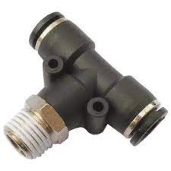 Kennedy KTB8-2MT Tee Fitting - 8mm Push-in, G1/4 Male Thread Pneumatic Connector, Brass fitting