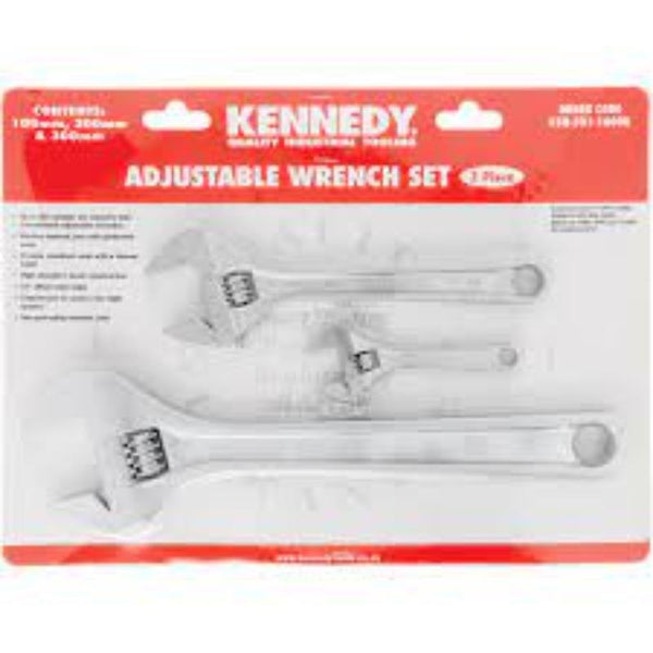 Kennedy Adjustable Wrench Set (4", 8", 12") - Chrome Finish | Premium Tool Kit