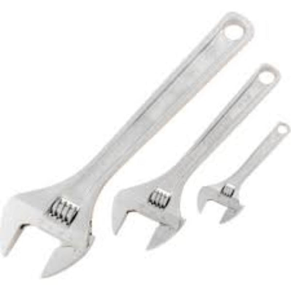 Kennedy Adjustable Wrench Set, 4/8/12 inch Chrome Wrenches. Professional Quality, Mechanics Tools for plumbing, auto repair.
