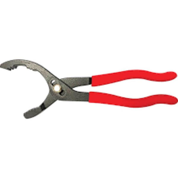 KENNEDY 12" Oil Filter Pliers: Adjustable, 3-Position, 50-114mm Capacity, Red Handle Automotive Tool.