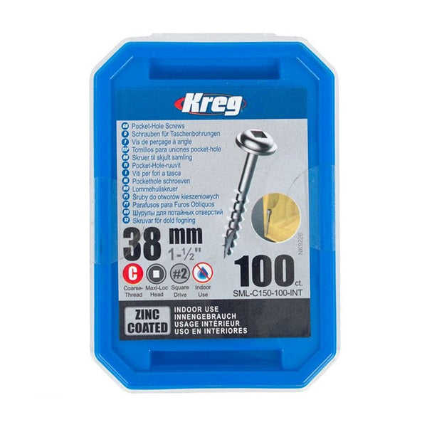 KREG ZINC POCKET HOLE SCREWS 38MM 1.50' #8 COARSE THREAD MX LOC 100CT