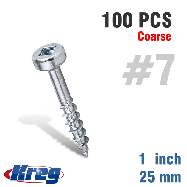 KREG ZINC POCKET HOLE SCREWS 25MM 1.00' #7 COARSE THREAD PAN HEAD 100C
