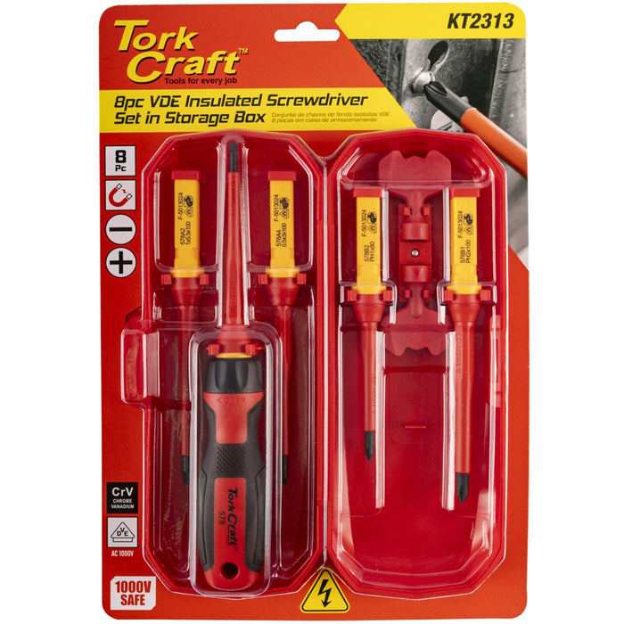 Tork Craft 8pc VDE Insulated Screwdriver Set - Safety Insulated Screwdrivers with Storage Box