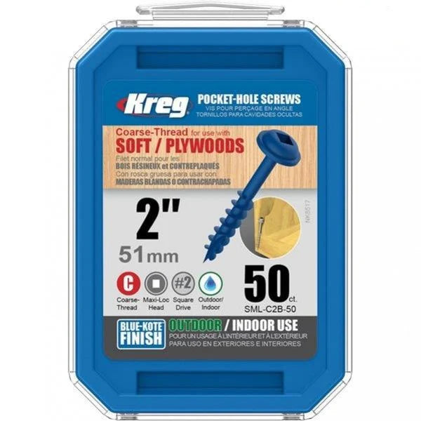 Kreg Blue-Kote Wr Pocket Screws 2'#8 Coarse Washer Head 50Ct - SML-C2B-50