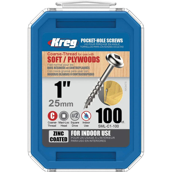 Kreg Kreg Zinc Pocket Hole Screws 25 Mm 1.00' #8 Coarse Thread Mx Loc 100 Ct Kr Sml C1 100
