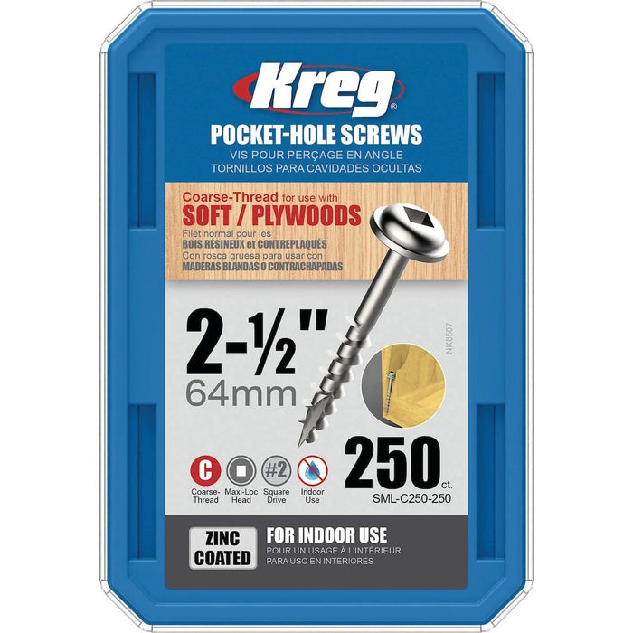 Kreg Pocket Hole Screws 2-1/2' #8 Coarse Washer Head 250Ct