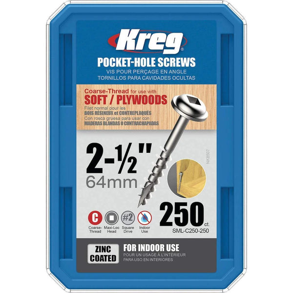 Kreg Pocket Hole Screws 2-1/2' #8 Coarse Washer Head 250Ct