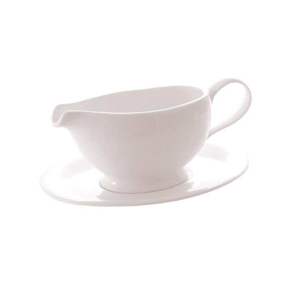 Luzerne New Bone White Gravy Boat 40cl | Elegant Porcelain Sauce Server