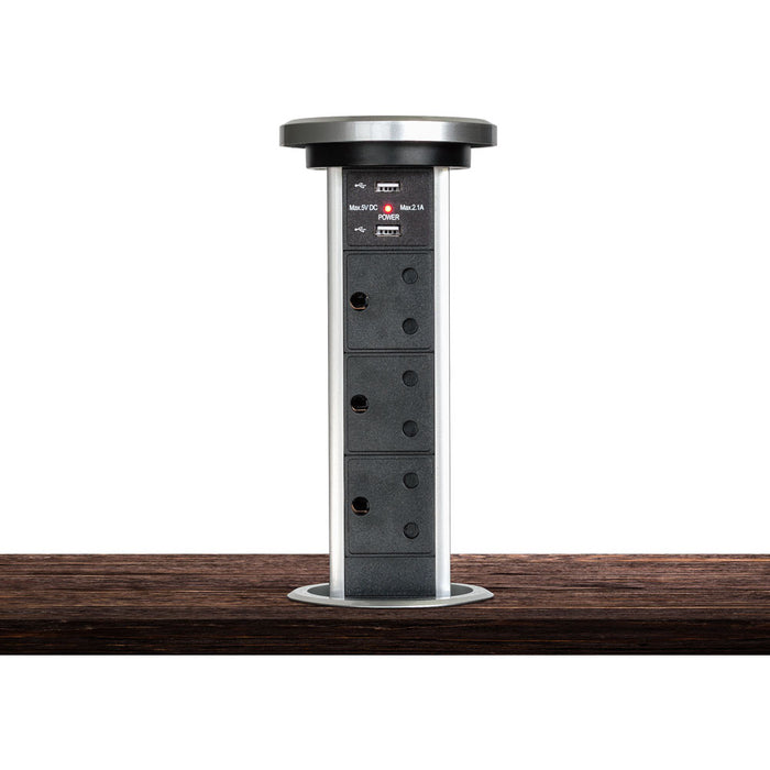 MOTORIZED POP-UP COLUMN (90MM), 3X SA, 2X USB 2.1A - NET-POPUP-MOTOR-LQ
