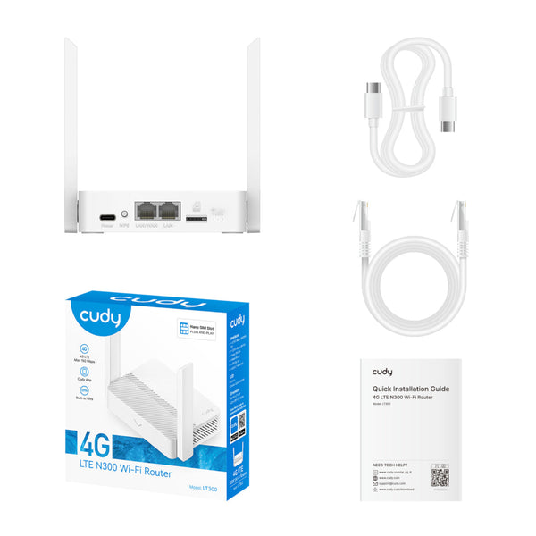 Cudy LT300 4G LTE N300 Wi-Fi Router - White-LT300